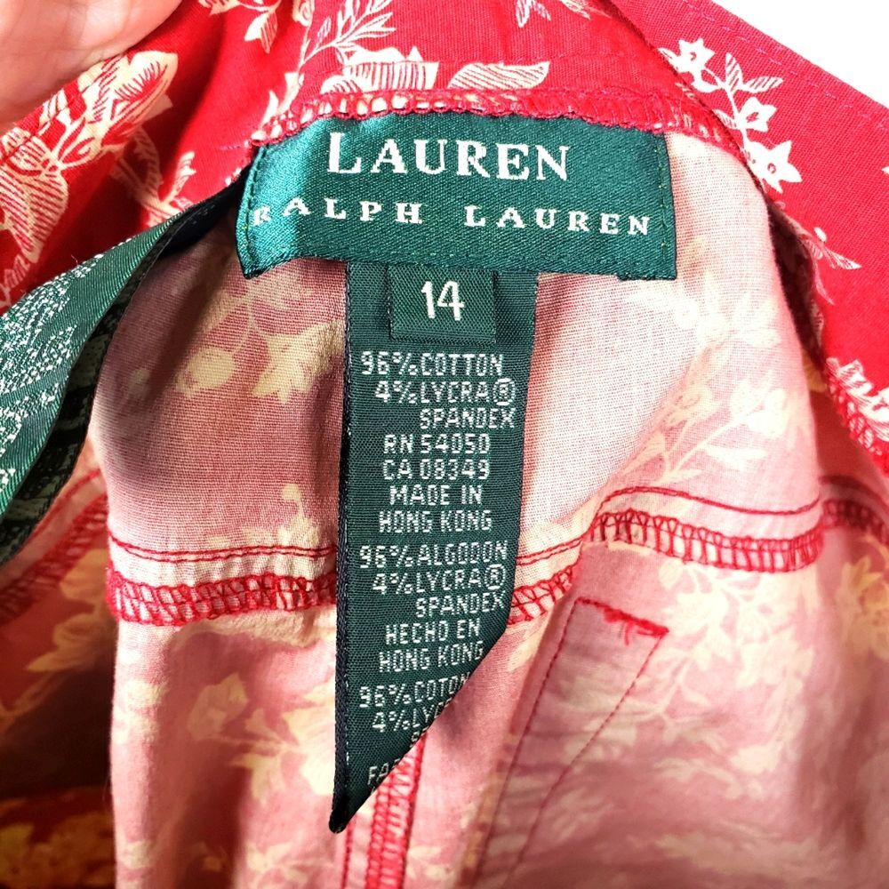 Women's Lauren Ralph Lauren Green Label Red White Floral Spring Pants Size 14 - Picture 3 of 10